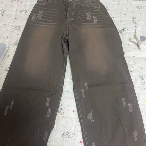 [BUNJANG] Super Sube Balloon Fit Damage Washed Denim Pants - Washed Brown L / 벌룬핏 데미지 워싱 데님 팬츠-워시드 브라운 L (49/110) 새상품