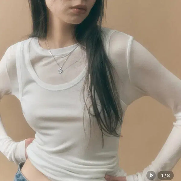 [BUNJANG] Layered T-Shirt White / (정가 4.8만원) [SET] 사이드 셔링 레이어드 티셔츠 화이트