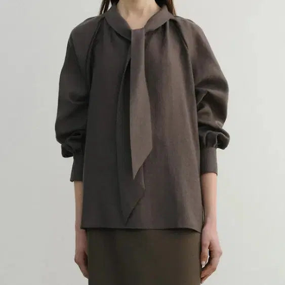 [BUNJANG] IA Tie Shirring Blouse (Taupe/S) / 이아 타이 셔링 블라우스 (토프/S) 판매