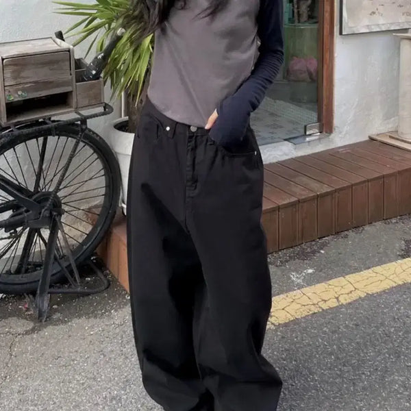[BUNJANG] Treccia 10s Wide Cotton Pants Black S / 트레시아 10수 와이드 코튼 팬츠 블랙 s