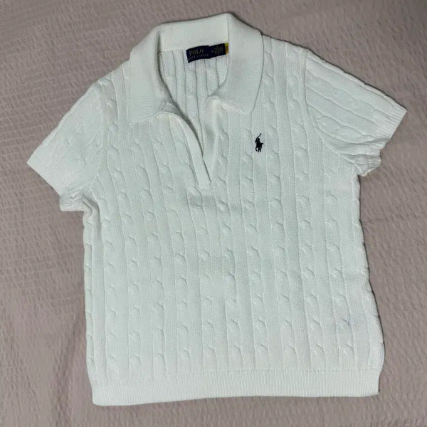 [BUNJANG] Polo Ralph Lauren Cable Collar Short Sleeve Knit (New) / 폴로 랄프 로렌 - 케이블 카라 반팔 니트 정품 (새상품)