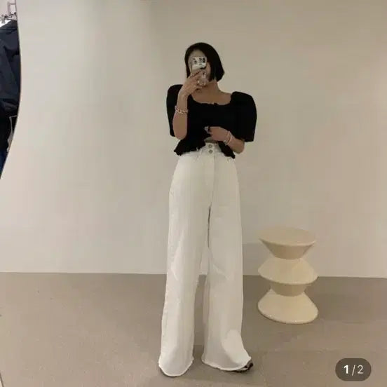 [BUNJANG] Antique Jay White Wide Pants (Size S) / 엔티크제이 화이트 와이드팬츠 S 새상품
