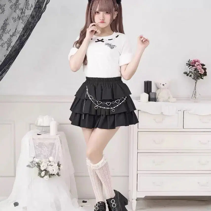 [BUNJANG] Pal Elfy Fur Ribbon Short Sleeve Top - White / pal elfy 팔엘피 퍼 리본 장식 탑 반팔 티셔츠 컷소우 화이트 양산형 지뢰계 걸리계 스나계 노에미 리즈리사 블라우스