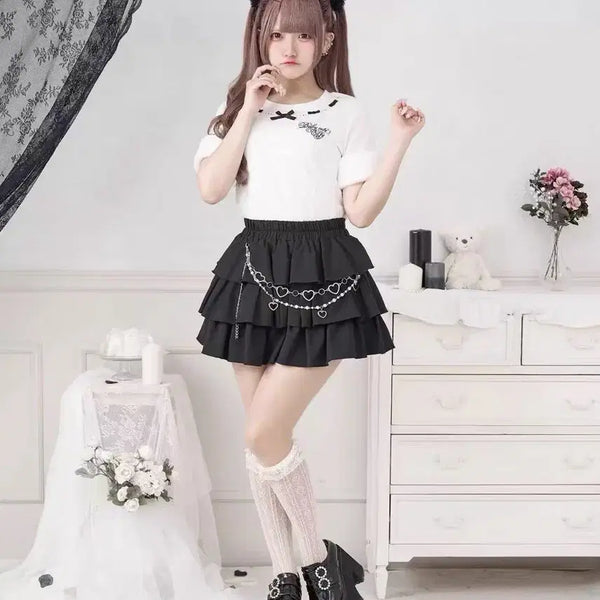[BUNJANG] Pal Elfy Fur Ribbon Short Sleeve Top - White / pal elfy 팔엘피 퍼 리본 장식 탑 반팔 티셔츠 컷소우 화이트 양산형 지뢰계 걸리계 스나계 노에미 리즈리사 블라우스