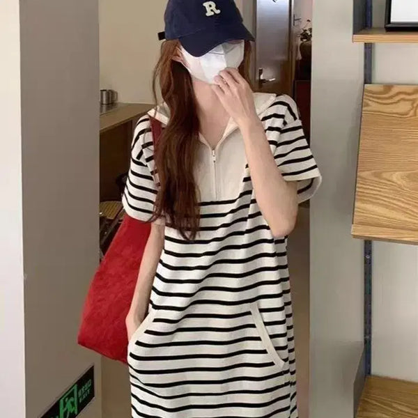 [BUNJANG] Striped Short Sleeve Knit Long Dress / 줄무늬 반팔 니트 롱원피스