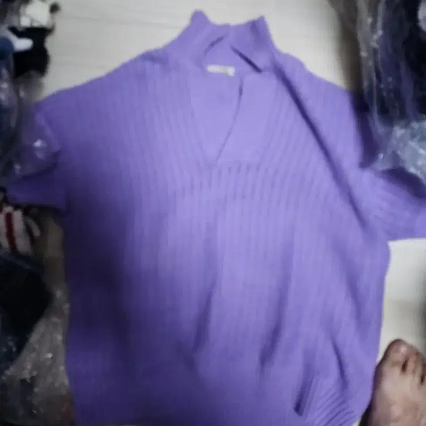 [BUNJANG] Martin Plan Authentic Thick Collar Short Sleeve Knit Purple Size 105 / 마틴플랜 정품 두꺼운 카라 반팔 니트 퍼플 105사이즈