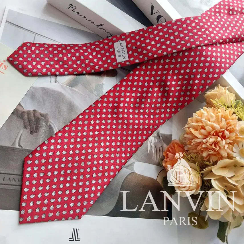 [BUNJANG] Lanvin Silk Ladybug Motif Necktie 8.1cm / LANVIN 랑방 실크 레드 무당벌레 모티브 넥타이 8.1cm S~A+등급 K3246