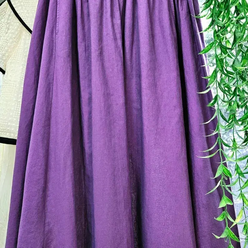 [BUNJANG] Linen Blend Purple High-Waisted Maxi Skirt / [새상품]린넨/마 퍼플 밴딩 롱스커트