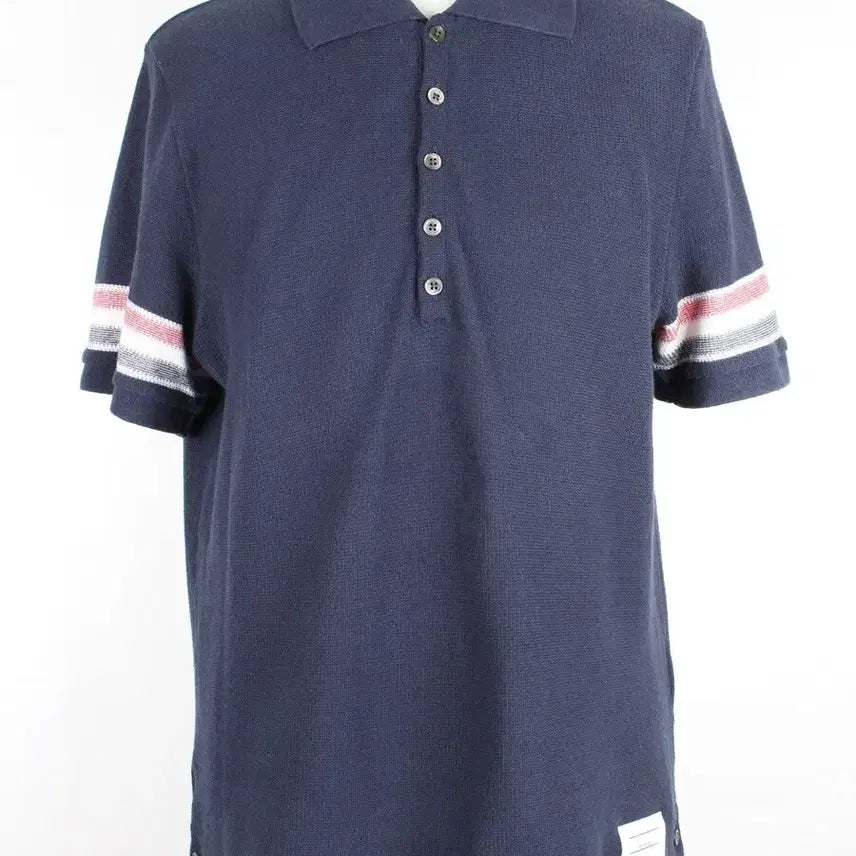 [BUNJANG] Thom Browne Trimming Textured Cotton Polo Shirt Size 2 / 톰브라운 트리밍 텍스처 코튼 카라티 2