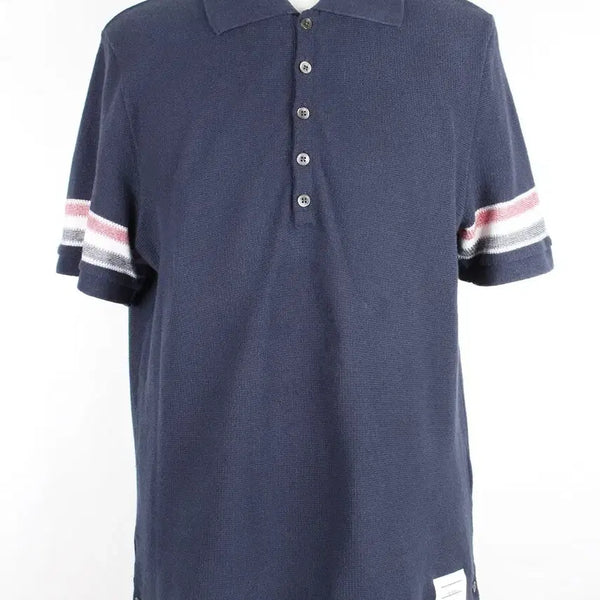 [BUNJANG] Thom Browne Trimming Textured Cotton Polo Shirt Size 2 / 톰브라운 트리밍 텍스처 코튼 카라티 2