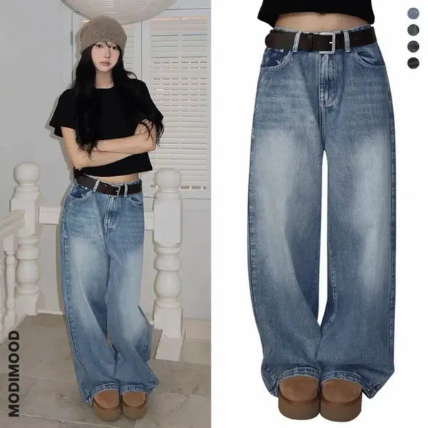 [BUNJANG] ModiMood Folder Snap Two-Way Washed Denim Pants / 모디무드 폴더 밑단 스냅 투웨이 워싱 데님 팬츠