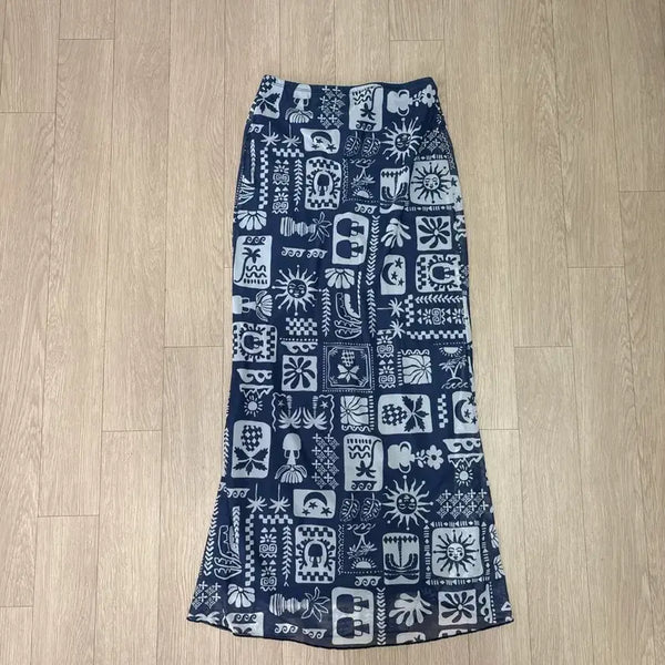[BUNJANG] CU Monday Ethnic Long Skirt Navy / [이민정리] 씨유먼데이 에스닉 롱스커트 네이비