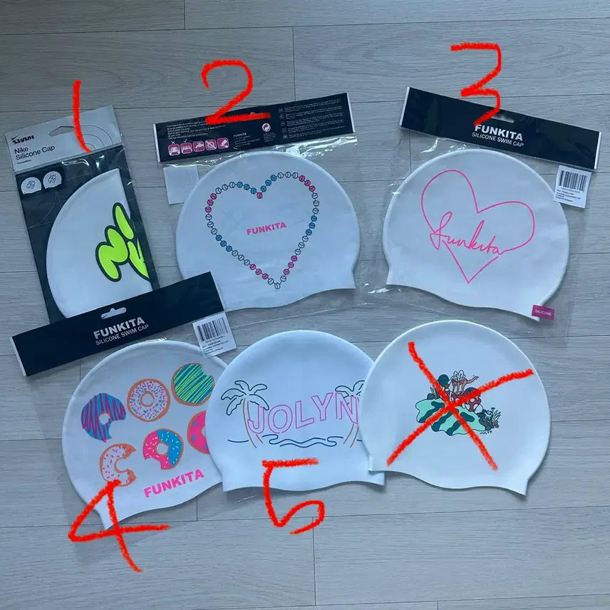 [BUNJANG] Nike, Funkita, Jolyn Swim Caps - Assorted Designs / 펑키타 하트로프 도넛 스크리블 / 졸린 트로피칼팜 / 나이키 버블스크립트 수모