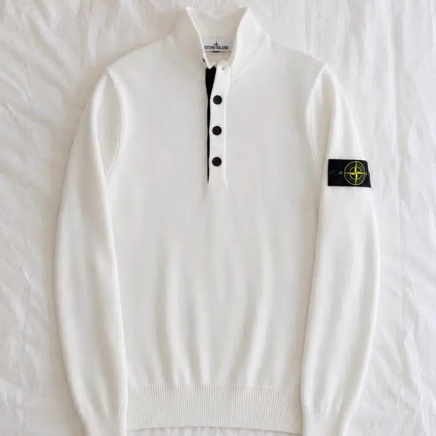 [BUNJANG] Stone Island Half Zip Knitwear White / 스톤아일랜드 하프 집업 니트웨어 화이트