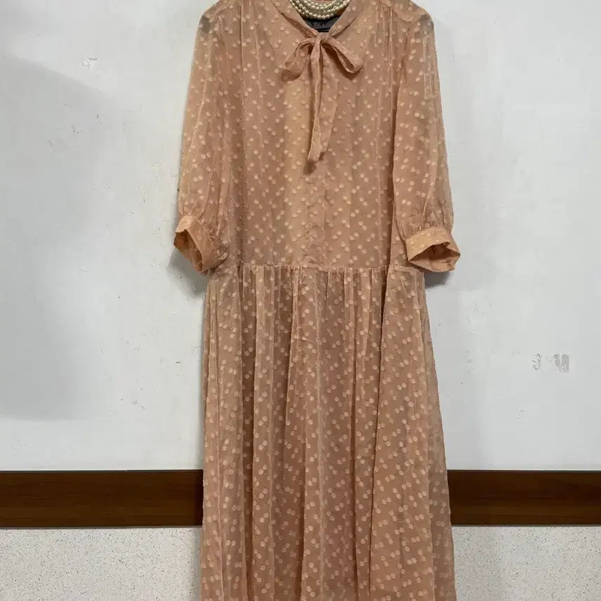 [BUNJANG] Vera Wang Chiffon Polka Dot Sheer Long Dress / 마상용)N6832 베라왕 쉬폰 롱 원피스.도트.시스루