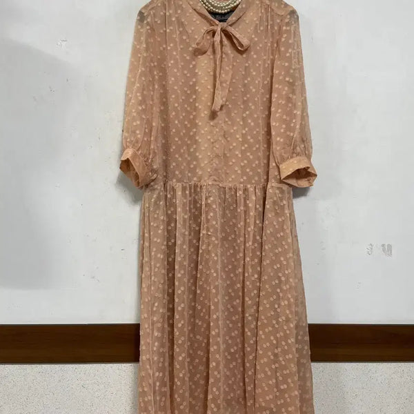 [BUNJANG] Vera Wang Chiffon Polka Dot Sheer Long Dress / 마상용)N6832 베라왕 쉬폰 롱 원피스.도트.시스루
