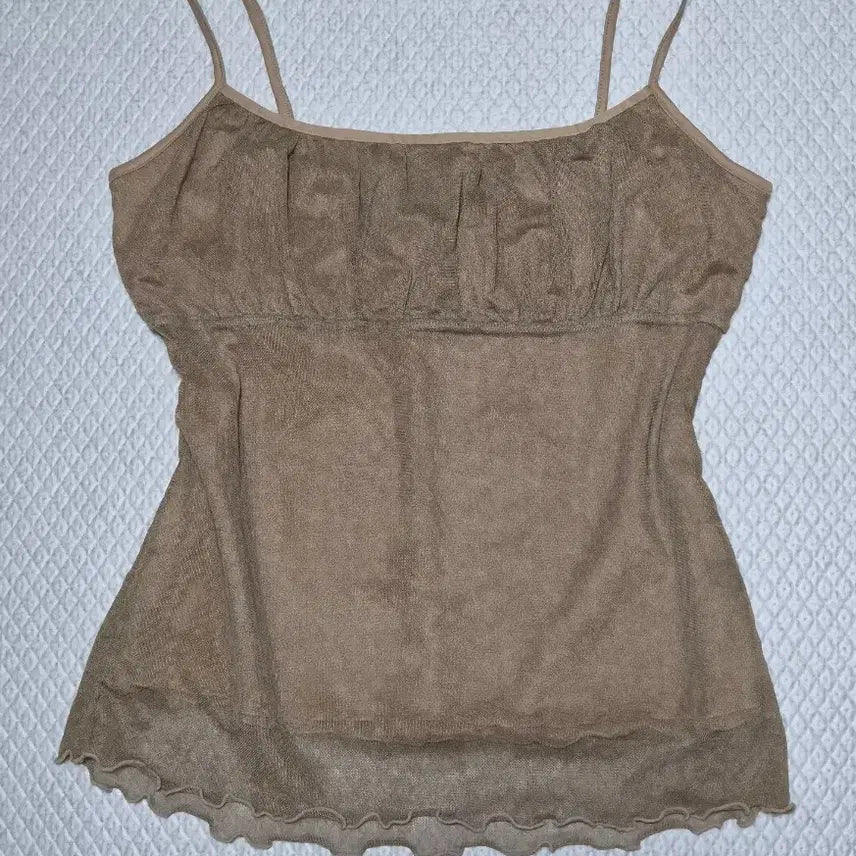[BUNJANG] Vintage Mori Girl Mesh Sleeveless Top - Brown / 빈티지 모리걸 하구미 휴양지 매쉬 브라운 나시 슬리브리스