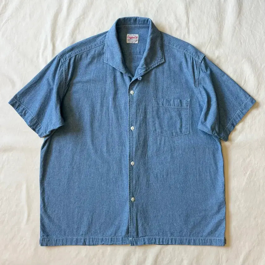 [BUNJANG] Outstanding Italian Open Collar Chambray Shirt Light Blue L / [L/105] 아웃스탠딩 이탈리안 오픈 칼라 샴브레이 셔츠