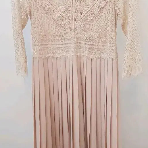 [BUNJANG] Zara Lace Contrast See-through Pleated Dress Beige S / 자라 레이스 배색 시스루 플리츠 원피스 베이지S