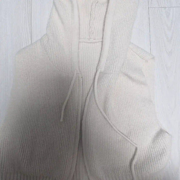 [BUNJANG] Ivory Knit Hooded Zip-Up / 니트 후드 집업 아이보리