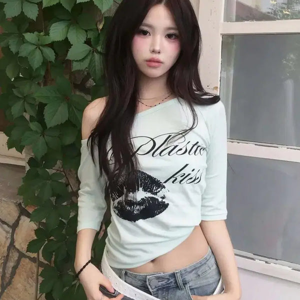 [BUNJANG] Fancy Club One Shoulder Top Mint / 무신사 팬시클럽 플라스틱 키스 원숄더 탑 민트 판매