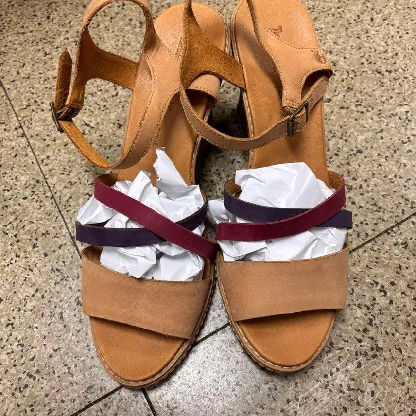 [BUNJANG] Timberland Women's Sandals Beige/Burgundy/Purple Mix Strap Size 245 / 팀버랜드 여성 샌들 245