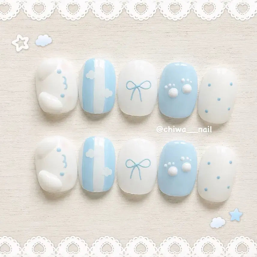 [BUNJANG] Custom Cloud Cinnamoroll Handmade Nail Tips / 여름세일!!) 주문제작 구름 시나모롤 수제네일팁