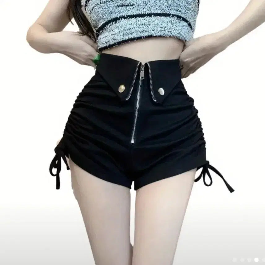 [BUNJANG] High-Waisted Shirring Hot Pants Black / 하이웨이스트 셔링 핫팬츠 블랙 (새상품)