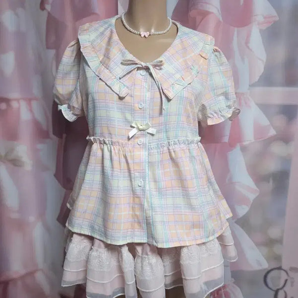 [BUNJANG] Re:Born Pastel Puff Sleeve Blouse / 택없는 새상품 리즈리사깔 퍼프소매 파스텔 블라우스
