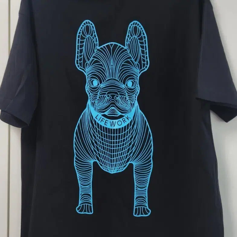 [BUNJANG] Life Work Bulldog Print Short Sleeve T-Shirt - Black (Unisex S) / 라이프워크 불독 프린트 반팔티 S 블랙(냄녀공용)
