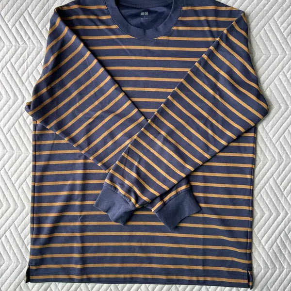 [BUNJANG] Uniqlo Cotton Stripe T-Shirt (Navy x Mustard) / 유니클로 코튼 스트라이프 티 (네이비x머스타드)
