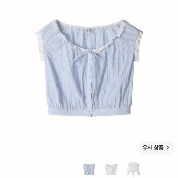 [BUNJANG] AvieMiu Off-Shoulder Ruffle Blouse (Stripe) / 아비에무아 오프 더 숄더 러플 블라우스 (스트라이프)