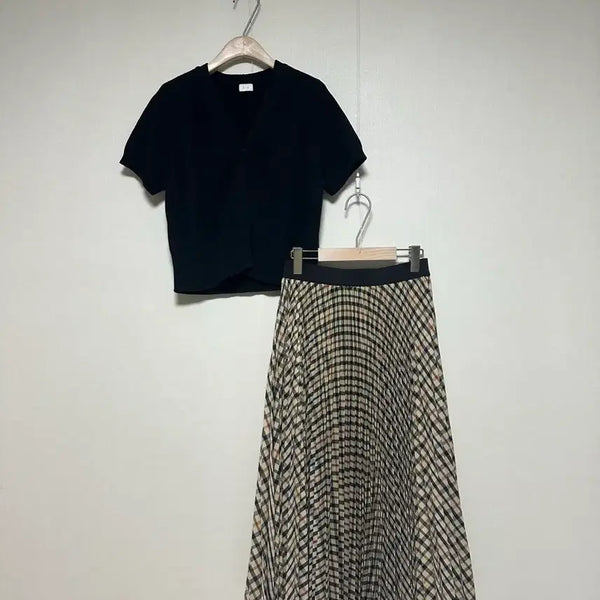 [BUNJANG] Maje Nova Check Pleated Long Skirt / 마쥬 노바체크 플리츠 롱 스커트