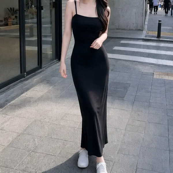 [BUNJANG] Airy Mood Sample Black Spaghetti Strap Long Dress / 에어리무드 촬영샘플 블랙 끈나시 롱원피스