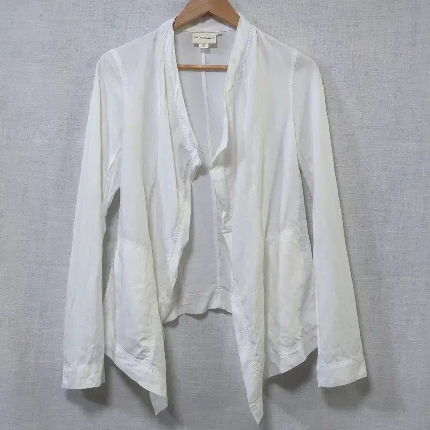 [BUNJANG] DKNY Pure Linen 100% White Open Drape Cardigan Jacket / DKNY 정품 린넨 100프로 화이트 오픈 가디건 자켓 44 55 마