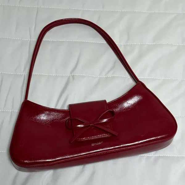 [BUNJANG] TTIMAB Ribbon Small Baguette Bag Red / 티티맙 가방 리본 스몰 바게트백 레드