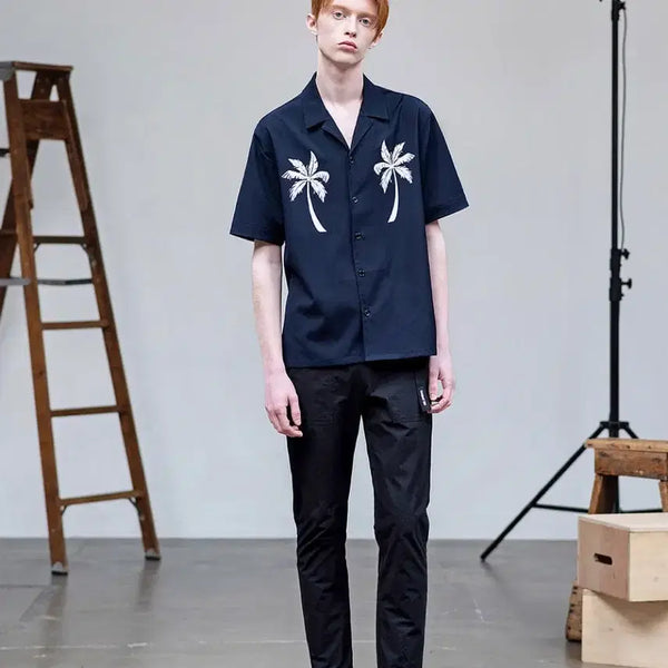 [BUNJANG] Minav Palm Tree Half Shirt Navy XL / 미나브 팜 트리 하프 셔츠 [네이비]