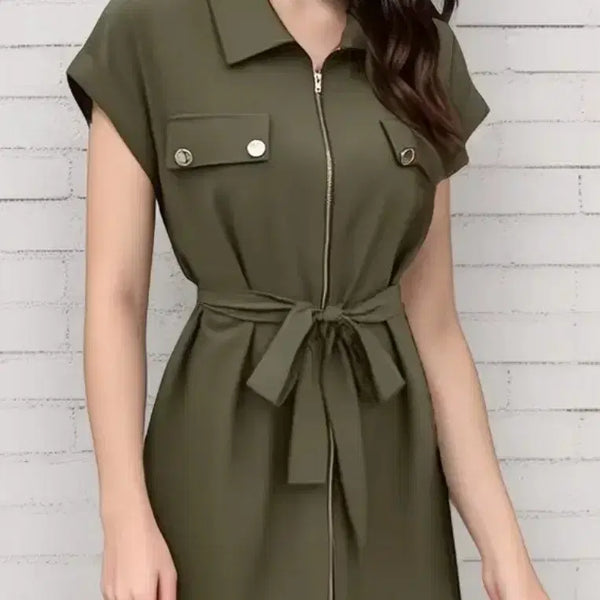 [BUNJANG] Stylish Khaki Zipper Dress - New Arrival / 세련카키 지퍼원피스 새상품
