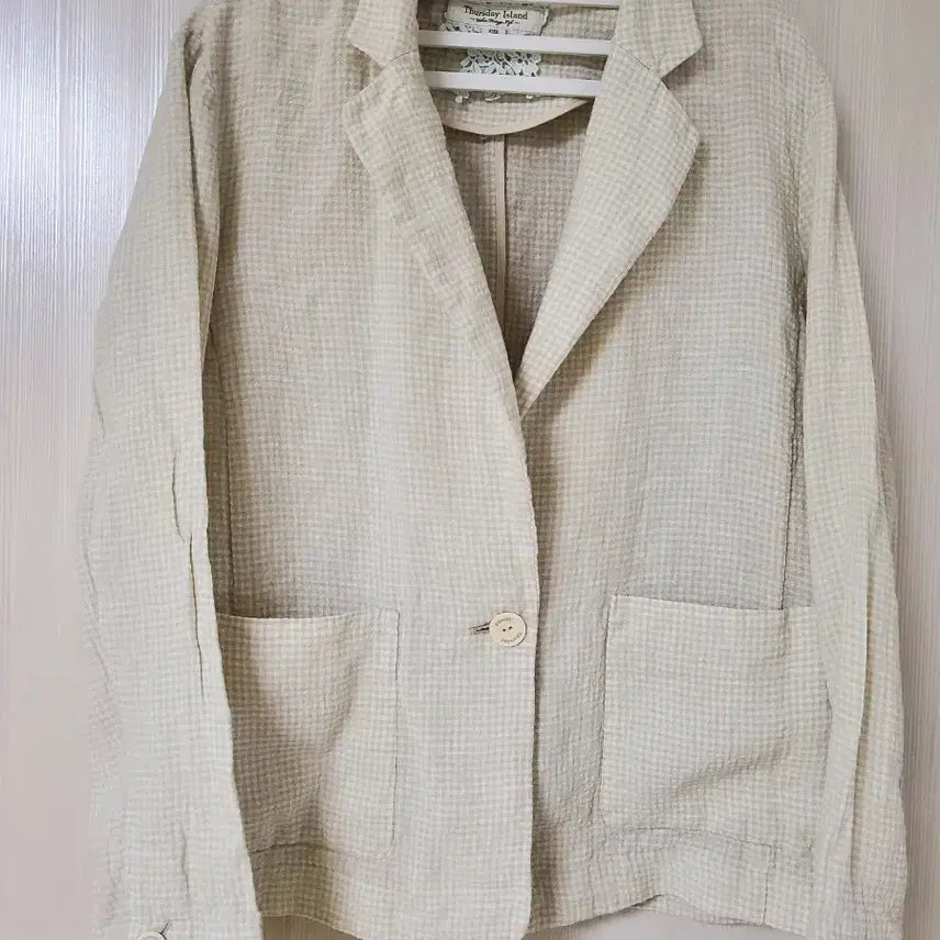 [BUNJANG] Thursday Island Linen Check Jacket Beige / 써스데이아일랜드 체크  린네  자켓 베이지