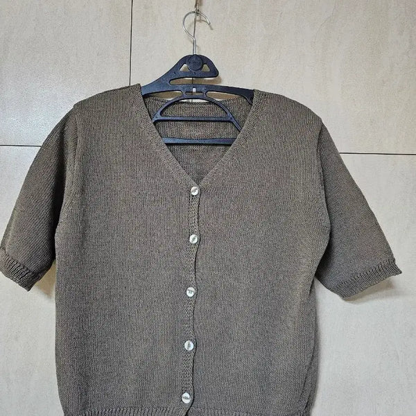 [BUNJANG] Khaki Short-Sleeve Knit Cardigan (New) / 새상품)카키색 반팔 니트 가디건 브라운55~77