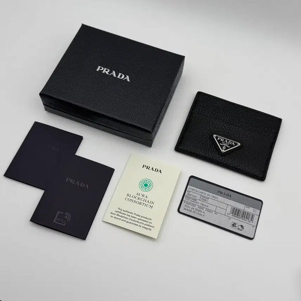 [BUNJANG] Prada Black Silver Logo Leather Card Holder / [미사용] 프라다 카드 홀더 블랙 은장 2MC025
