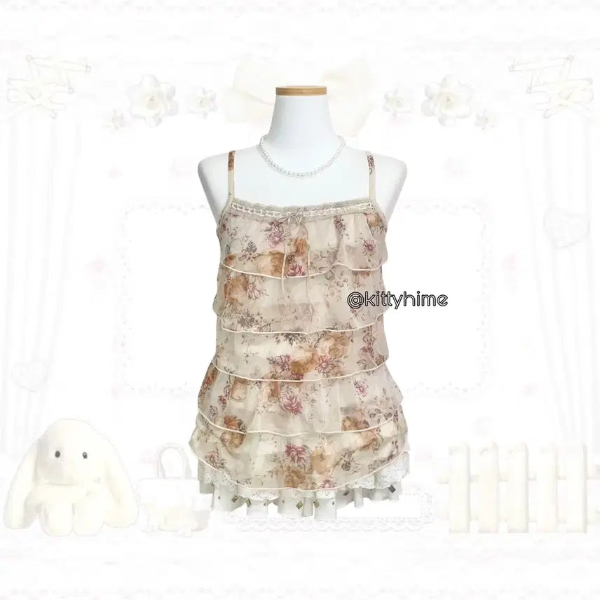 [BUNJANG] Rosa Cheri Floral Tiered Camisole / Rosa cheri 로사체리 플로럴 캉캉슬리브리스 갸루 꽃나시 모리걸 페어리 핀터