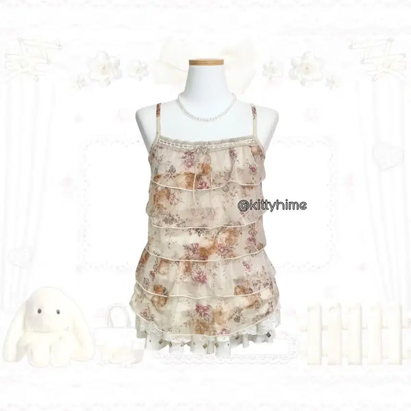 [BUNJANG] Rosa Cheri Floral Tiered Camisole / Rosa cheri 로사체리 플로럴 캉캉슬리브리스 갸루 꽃나시 모리걸 페어리 핀터