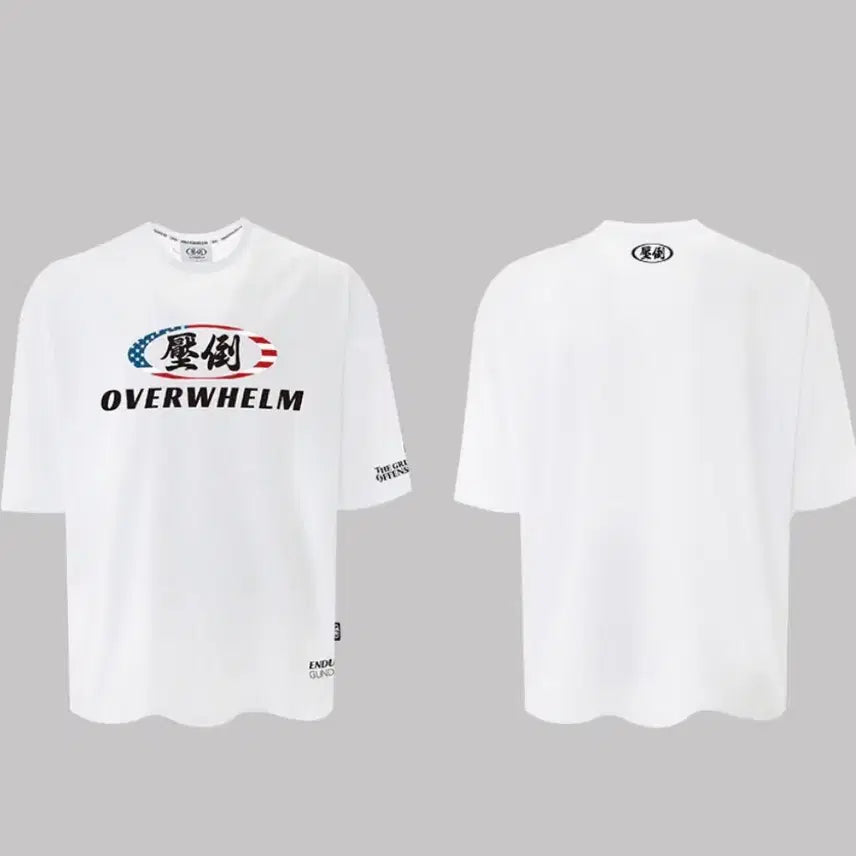[BUNJANG] OVERWHLELM Short Sleeve T-Shirt White/Gray / 오버웰름 반팔 티셔츠 화이트,그레이 압도