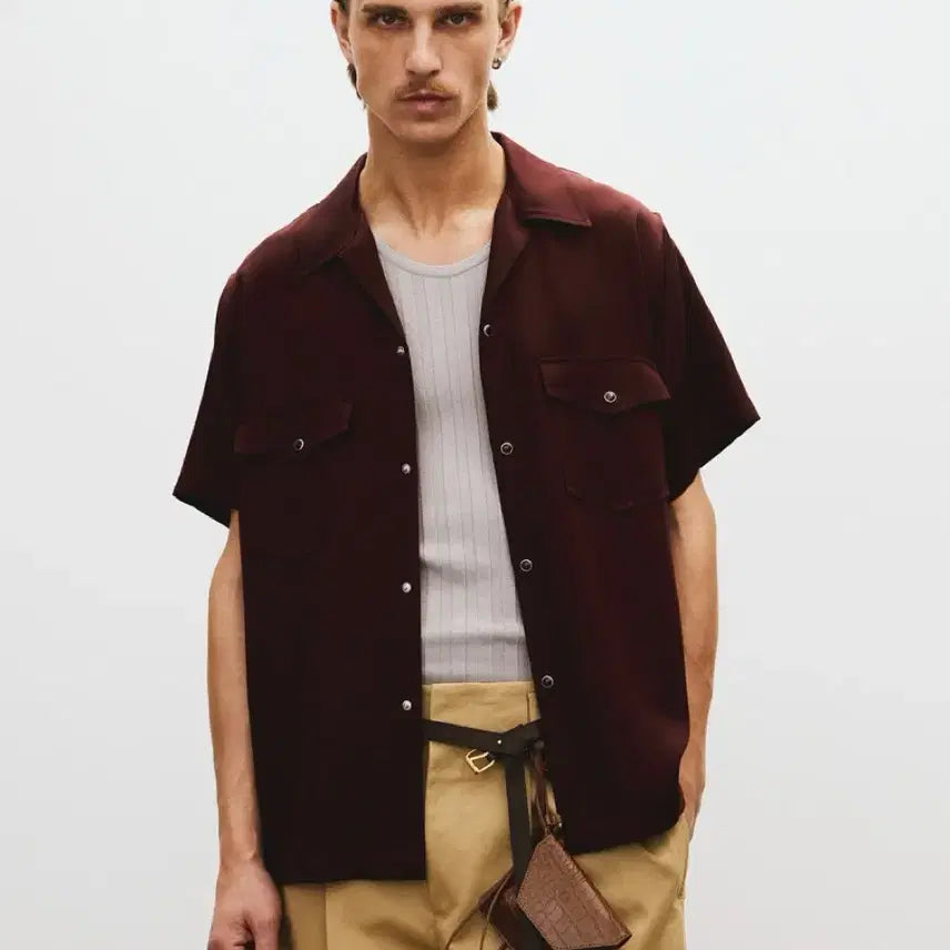 [BUNJANG] Recto Camp Collar Western Club Short Sleeve Shirt Wine / [L] 렉토 캠프 칼라 웨스턴 클럽 반팔 하프 셔츠 와인