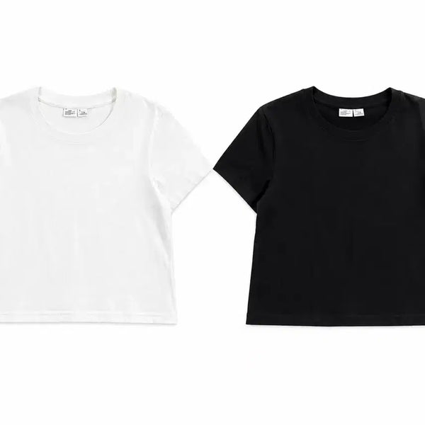 [BUNJANG] Aritzia Basic Crewneck Cropped T-Shirt Set (Black/White) / Aritzia 2세트 기본 무지 반팔티 블랙 / 화이트