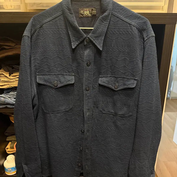 [BUNJANG] RRL Indigo Jersey Jacquard Shirt L / RRL, 더블알엘, 인디고 저지 자카드 셔츠, L