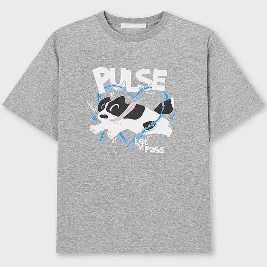 [BUNJANG] PLACK Women Button Puppy Graphic T-shirt Grey S / 플랙 우먼 버튼퍼피그래픽티 그레이s