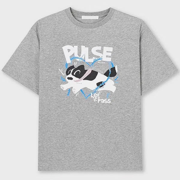 [BUNJANG] PLACK Women Button Puppy Graphic T-shirt Grey S / 플랙 우먼 버튼퍼피그래픽티 그레이s