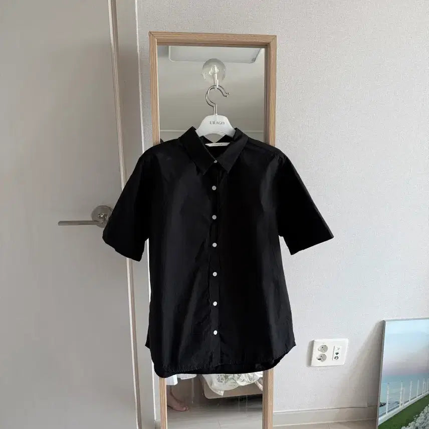 [BUNJANG] LikeU Black Cotton Short Sleeve Shirt / 라이크유 블랙 반팔 셔츠